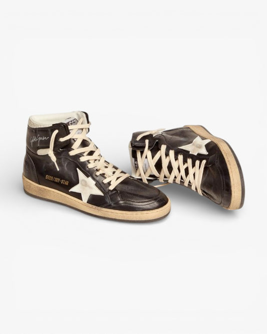 Golden Goose Sky Star Black Nappa Leather Sneakers White Star