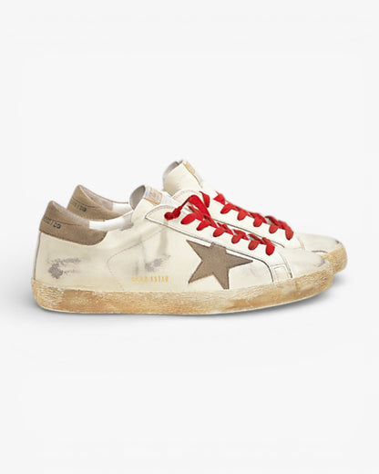 Golden Goose Super Star Leather Sneakers Suede Star White Red Lace