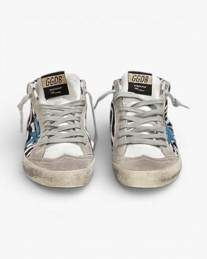 Golden Goose MID STAR Sneakers Printed Fabric Pony Effect Skin Leather Star