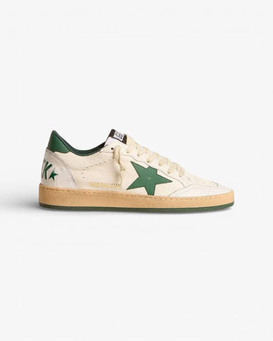 Golden Goose Ball Star White Leather Sneakers with Green Star