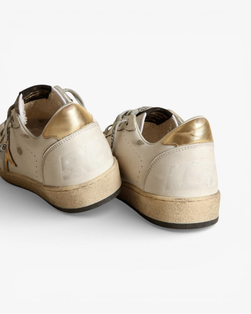 Golden Goose Ball Star White Leather Sneakers Gold Star Gold Heel Tab