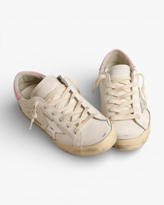 Golden Goose Women’s Super-Star Silver Leather Star Pink Heel Tab