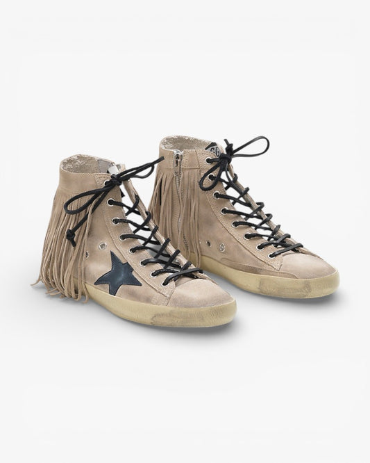 Golden Goose FRANCY Sneakers G32WS591.B25 Calf Suede Leather Star Fringe Insert
