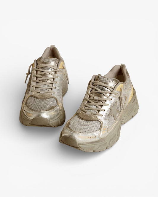 Golden Goose Lightstar Metallic Leather and Silver Mesh Sneakers
