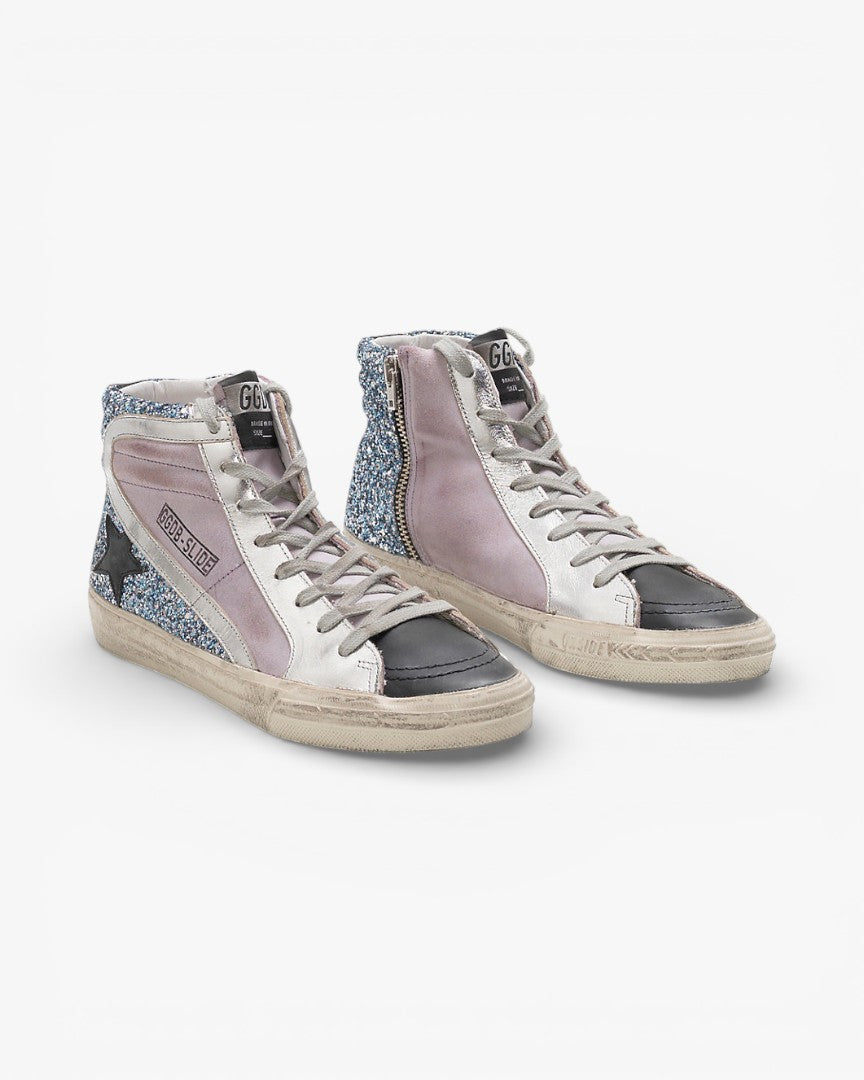 Golden Goose Slide Sneakers Pink Glitter Silver Star
