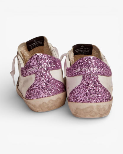 Golden Goose Super‑Star Sneakers Lavender Glitter Heel Light Blue Metallic Star