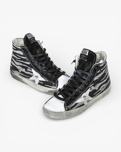Golden Goose FRANCY Sneakers Cotton Canvas Leather Star Black Zebra