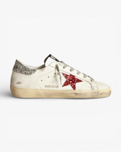 Golden Goose Super‑Star Sneakers White Leather Red Glitter Star