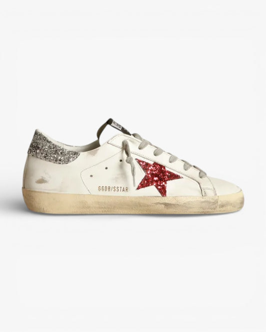 Golden Goose Super‑Star Sneakers White Leather Red Glitter Star