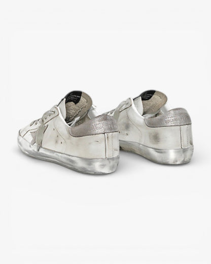 Golden Goose Super Star Leather Sneakers Suede Star Sparkle White Silver