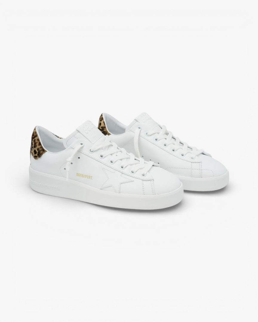 Golden Goose Purestar White Leather Sneakers Leopard Heel