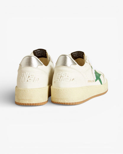 Golden Goose Ball Star White Leather Sneakers with Green Star