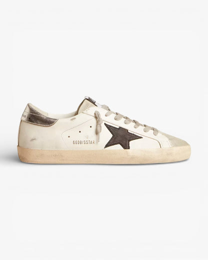Golden Goose Men’s Super-Star Black Nubuck Star Silver Leather Heel Tab