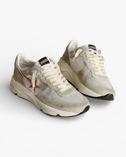 Golden Goose Running Sole Sneakers Silver Laminated Leather Ice-Gray Suede Inserts