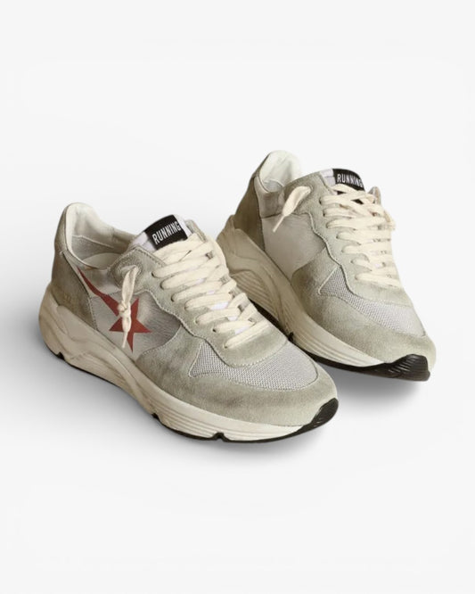 Golden Goose Running Sole Sneakers Silver Laminated Leather Ice-Gray Suede Inserts
