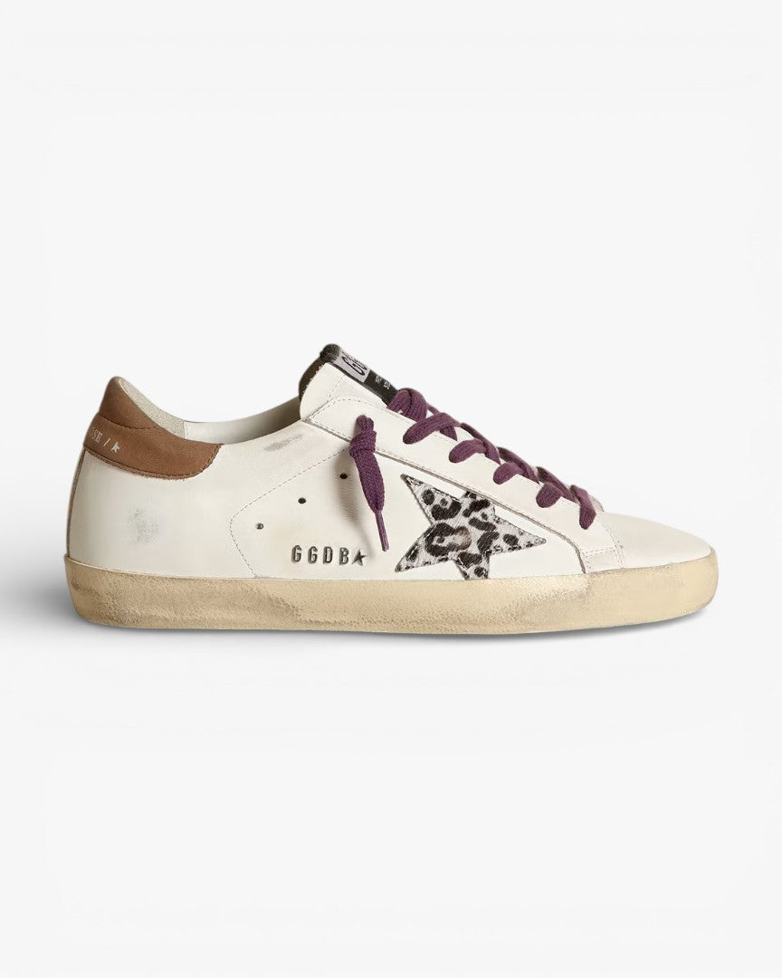 Golden Goose Super-Star Leopard Pony Skin Star Brown Nubuck Heel Tab