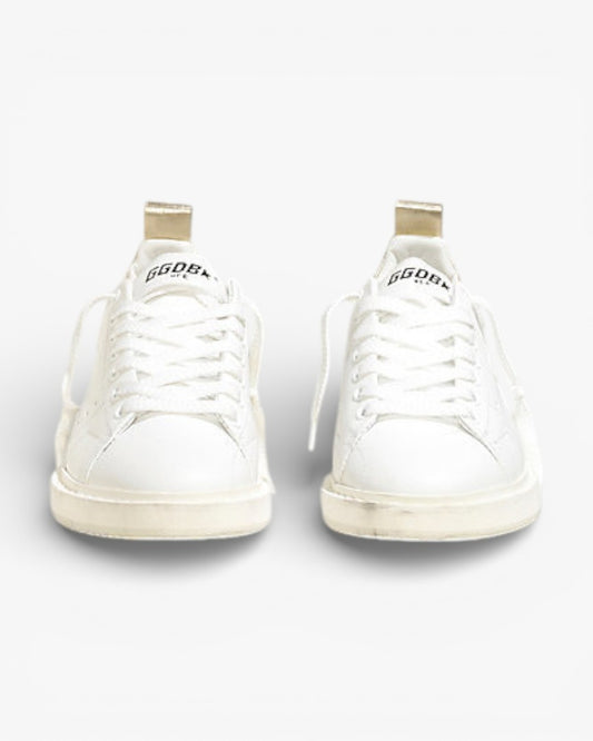 Golden Goose White Calf Leather Starter Sneakers with Gold Accents