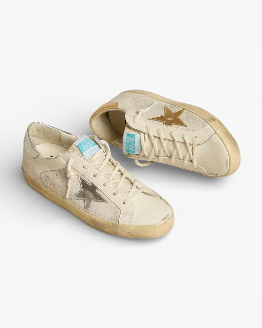Golden Goose Super-Star White Leather Suede Silver Gold Leather Star