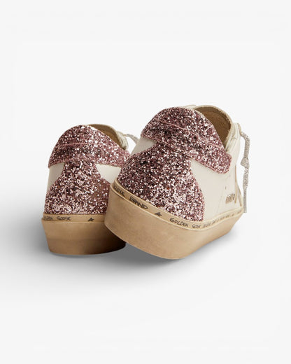 Golden Goose Hi-Star Sneakers Silver Laminated Leather Star Quartz-Pink Glitter Heel Tab