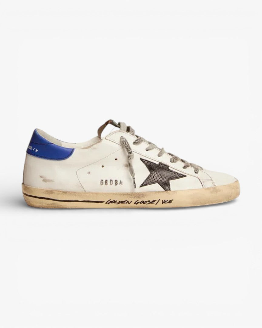 Golden Goose Super‑Star Sneakers Black Snake‑Print Star Blue Heel Tab