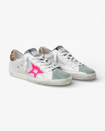 Golden Goose Super-Star Sneakers with Sequins and Leopard Heel Tab