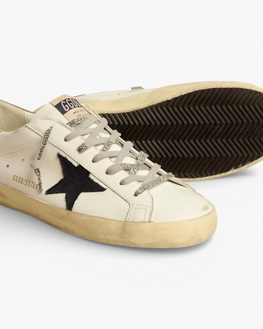 Golden Goose Super-Star Blue Canvas Star Tobacco Leather Heel Tab