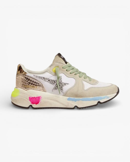 Golden Goose Running Sole Sneakers Suede Glitter Leopard Print