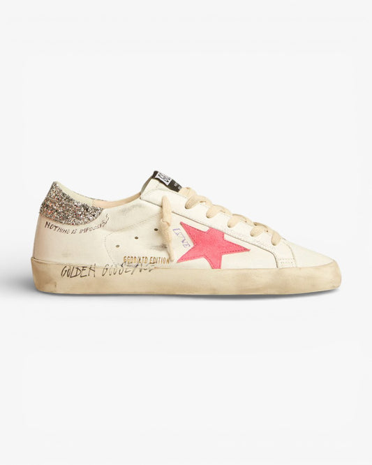Golden Goose Super-Star LTD Fluorescent Lobster Suede Star Glitter Heel Tab