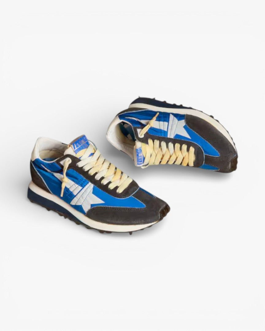 Golden Goose Marathon White Nylon and Silver Star Sneakers