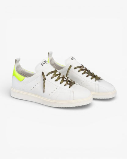 Golden Goose White Stardan LTD Sneakers with Fluorescent Yellow Heel Tab