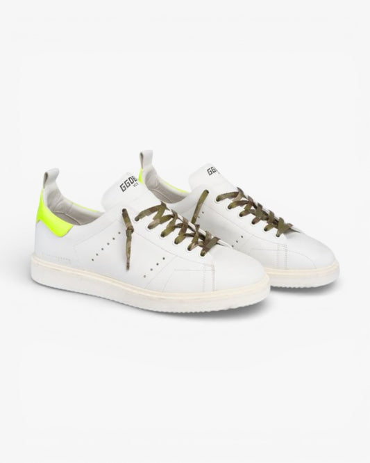 Golden Goose White Stardan LTD Sneakers with Fluorescent Yellow Heel Tab