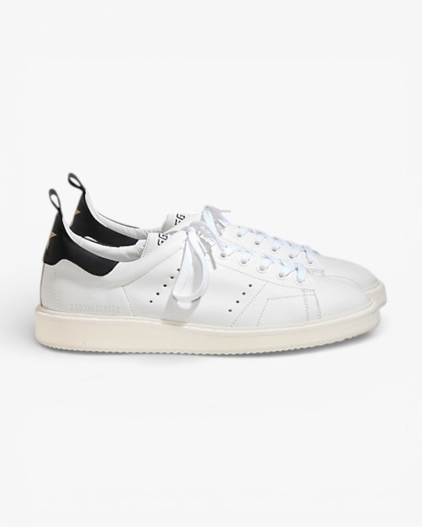 Golden Goose White and Black Starter Sneakers in Bovine Leather
