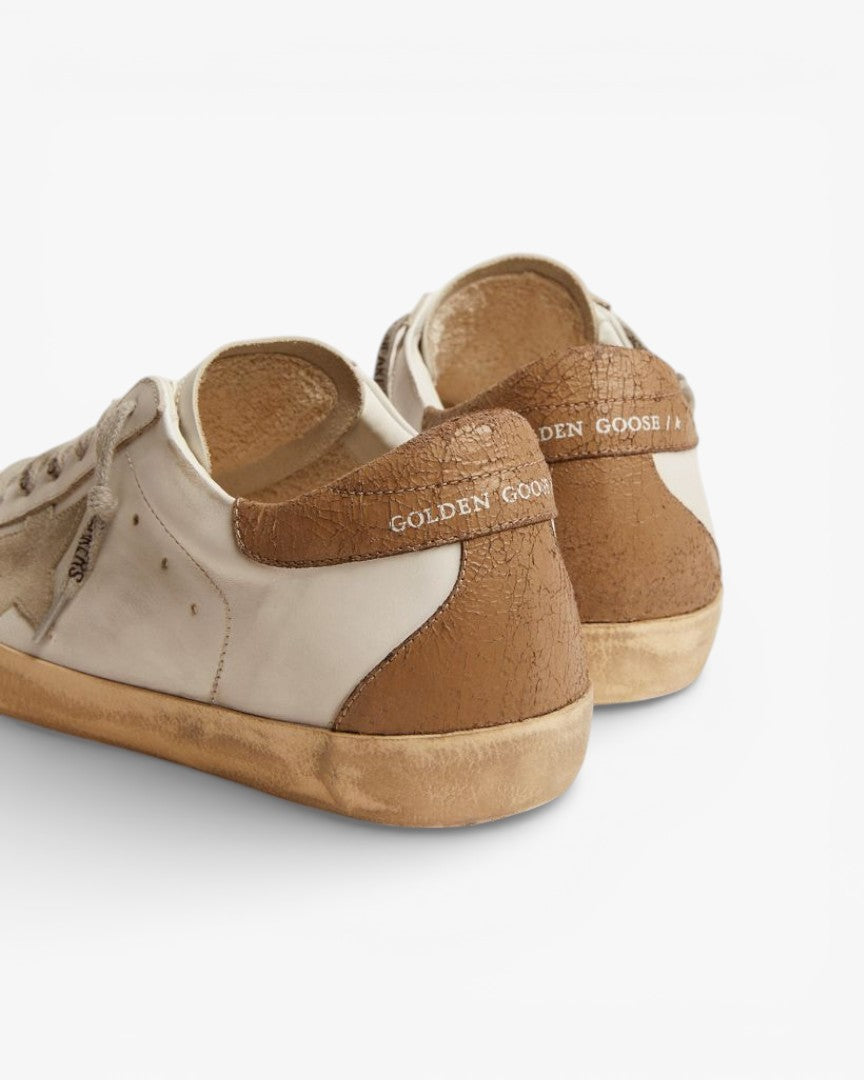 Golden Goose Super-Star Sneakers with Khaki Crackled Leather Heel Tab