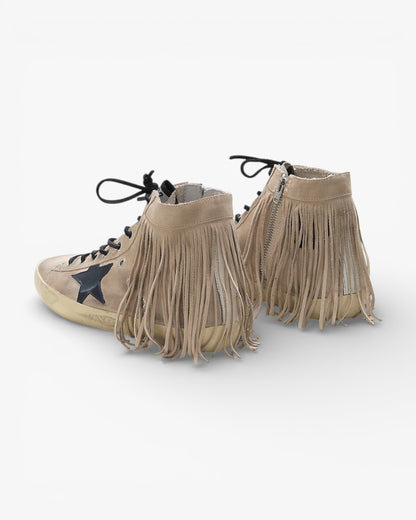 Golden Goose FRANCY Sneakers G32WS591.B25 Calf Suede Leather Star Fringe Insert