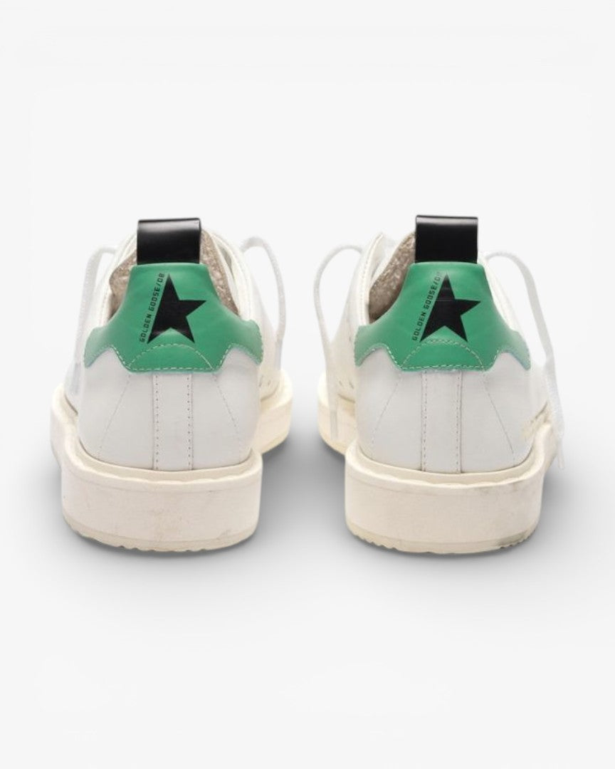 Golden Goose White Leather Starter Sneakers with Green Heel Tab