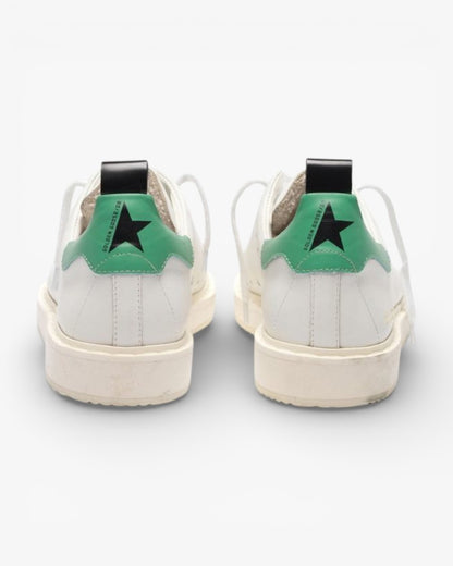 Golden Goose White Leather Starter Sneakers with Green Heel Tab