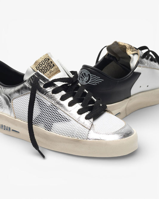 Golden Goose Silver Floral Stardan Sneakers