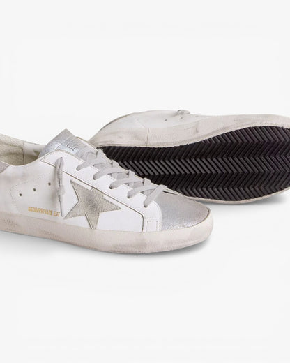 Golden Goose Women’s Super-Star Gray Suede Star Silver Glitter Inserts