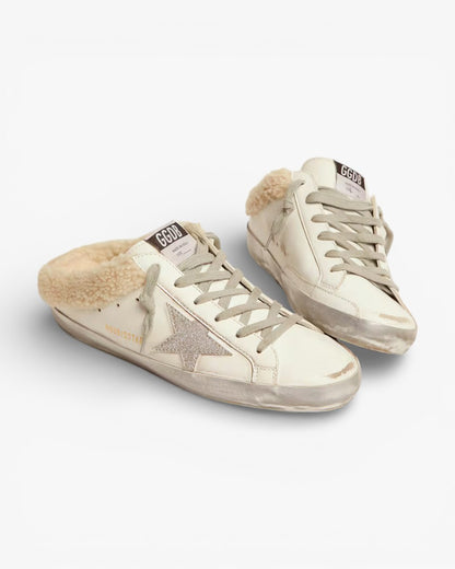 Golden Goose Super-Star Sabots White Leather Shearling Lining