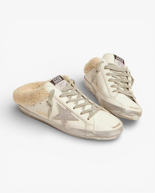 Golden Goose Super-Star Sabots White Leather Shearling Lining