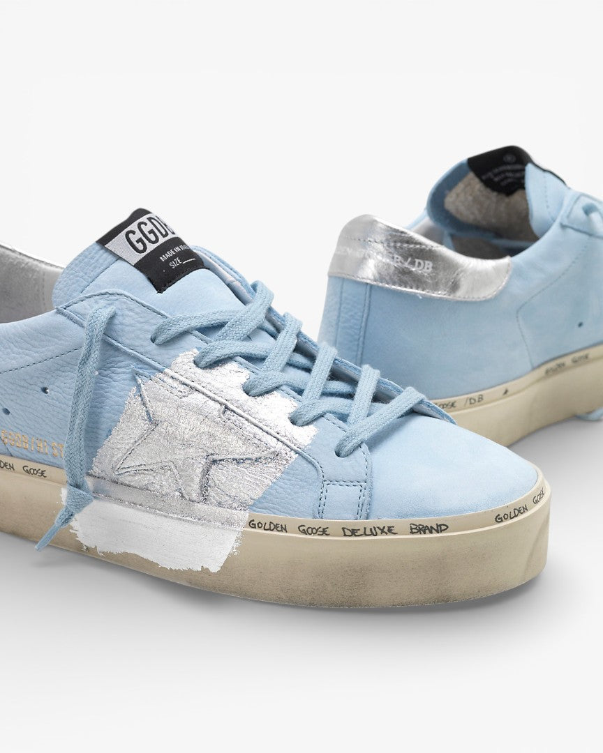 Golden Goose Hi-Star Sneakers G34WS945.C6 Ciel Nabuk Leather Silver Leaf Branding