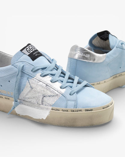 Golden Goose Hi-Star Sneakers G34WS945.C6 Ciel Nabuk Leather Silver Leaf Branding