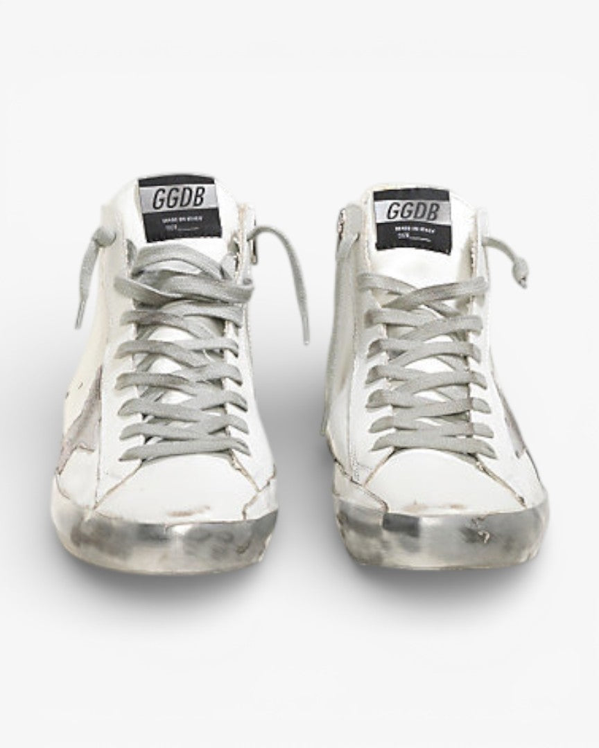 Golden Goose FRANCY Sneakers Pelle Stella Camoscio Sparkle White Silver