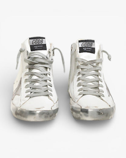 Golden Goose FRANCY Sneakers Pelle Stella Camoscio Sparkle White Silver