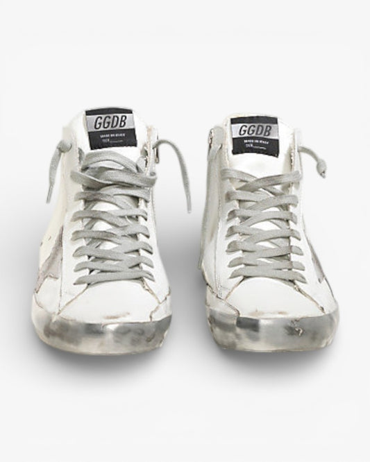 Golden Goose FRANCY Sneakers Pelle Stella Camoscio Sparkle White Silver