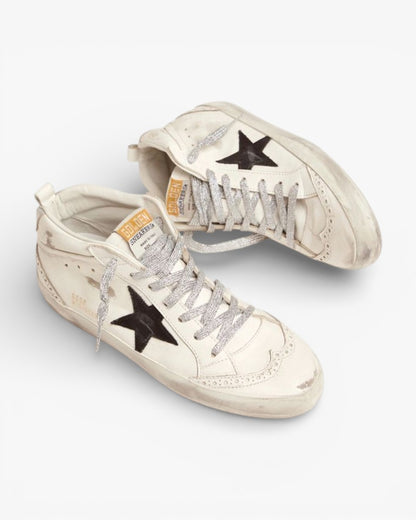 Golden Goose Mid-Star Sneakers Laminated Heel Tab Glittery Laces