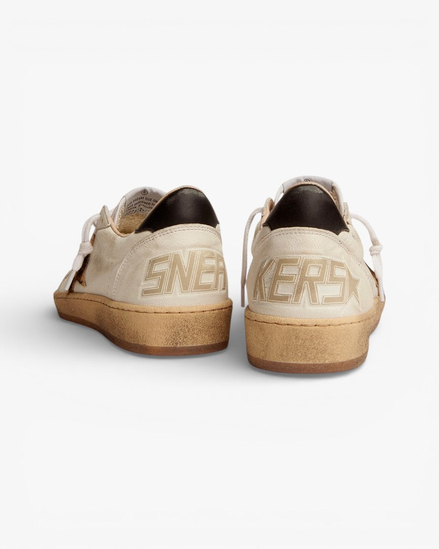 Golden Goose Ball Star White Leather Sneakers Brown Star Black Tab