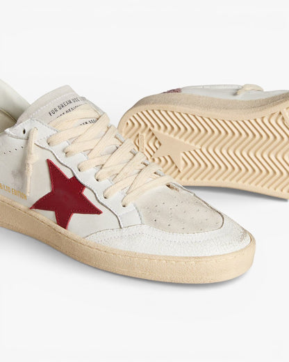 Golden Goose Ball Star White Leather Sneakers with Red Star