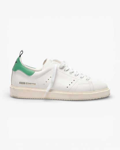Golden Goose White Leather Starter Sneakers with Green Heel Tab