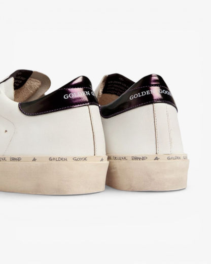 Golden Goose White Hi-Star Sneakers with Glittery Star and Pink Laces